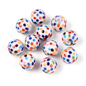 Непрозрачные акриловые бусины, круглый с узором в горошек