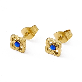 Capri Blue Rhinestone Square Stud Earrings, Vacuum Plating 304 Stainless Steel Jewelry for Women