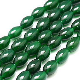 Natural Green Onyx Agate Bead Strands, Dyed & Heated, Rice