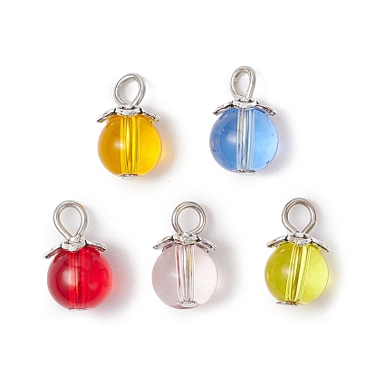 5 шт. Прозрачные стеклянные подвески, круглые подвески, с железной петлей