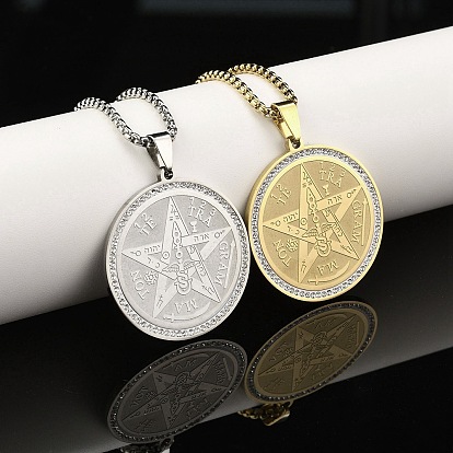 201 ожерелья из нержавеющей стали со стразами для женщин, плоско-круглые