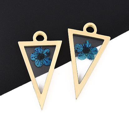 304 подвески из нержавеющей стали с эпоксидной смолой, треугольник с сухоцветом, ионное покрытие (ip), реальный 18 k позолоченный