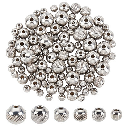 120шт 6 стиль 304 бусины из нержавеющей стали, круглые
