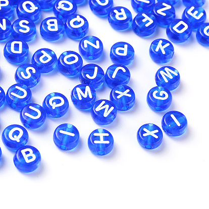 Transparent Acrylic Beads, Horizontal Hole, Mixed Letters, Flat Round