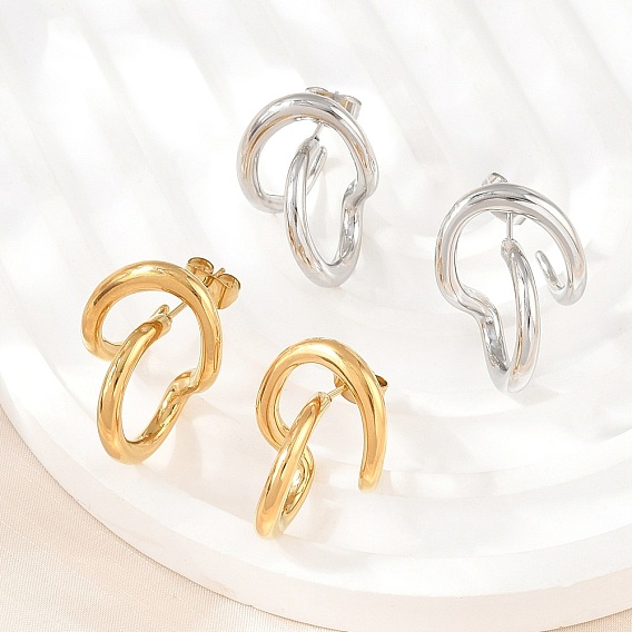 Irregular 304 Stainless Steel Stud Earrings, Geometric Ring Shape