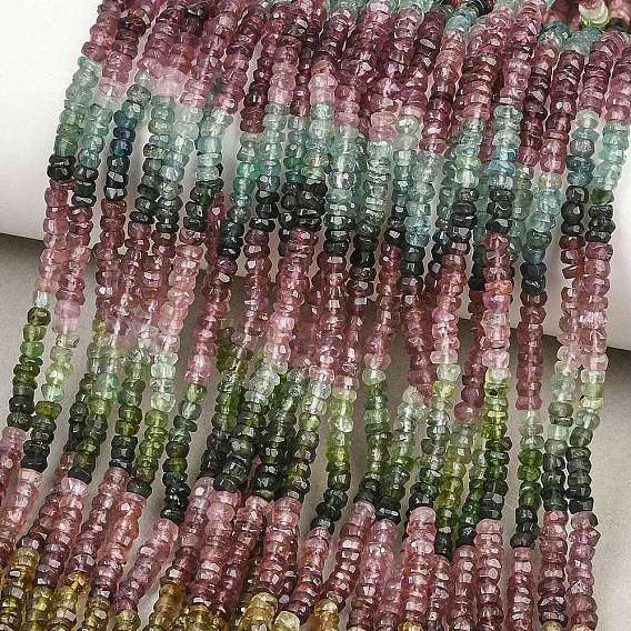 Нити из натуральных разноцветных турмалиновых бусин с градиентным цветом, рондель, граненые