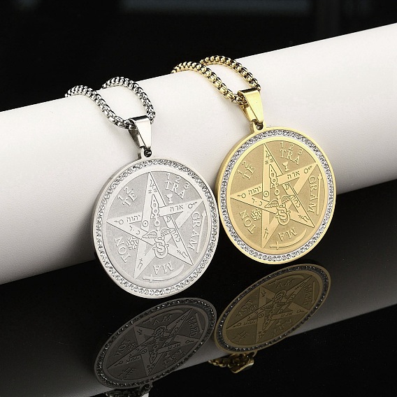 201 ожерелья из нержавеющей стали со стразами для женщин, плоско-круглые