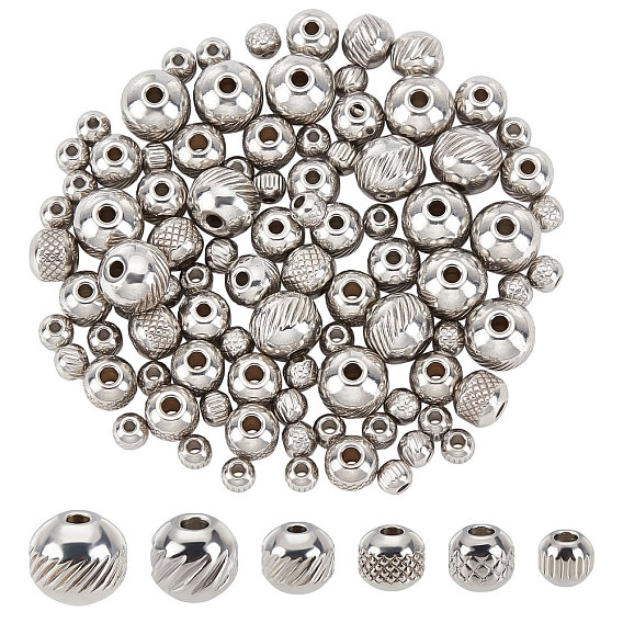 120шт 6 стиль 304 бусины из нержавеющей стали, круглые