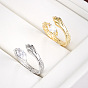 Brass Pave Cubic Zirconia Cuff Open Rings, Snake