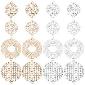 CHGCRAFT Brass Links Connectors, Etched Metal Embellishments, Long-Lasting Plated, Flat Round with Mixed Patterns