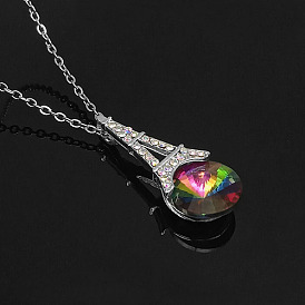 Crystal Pendant Necklaces, with Alloy Chain