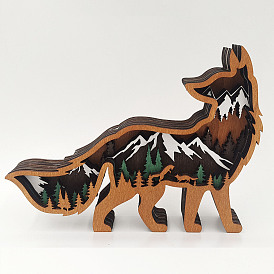 Wooden Fox Figurines, for Home Desktop Decoration