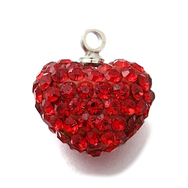 Бусины из латуни со стразами из глины, без свинца и без кадмия, стойки покрытие, сердце