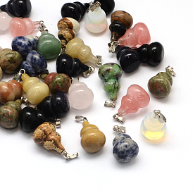 Calabash Gemstone Pendants, with Platinum Tone Brass Findings, 21~24x13~14mm, Hole: 2x7mm