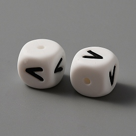 Пищевые экологически чистые силиконовые бусины, белый куб с черной буквой