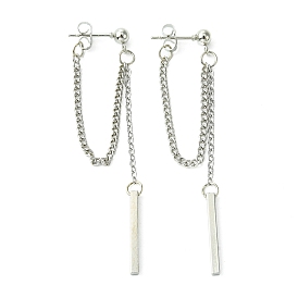 Rertangle Alloy Chain Tassel Stud Earrings for Women Men