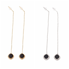 Long Chain with Enamel Rhombus Dangle Stud Earrings, 304 Stainless Steel Ear Thread for Women