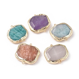 Соединители звеньев естественных смешанных драгоценных камней, край позолоченный, с медными петлями, граненые, прямоугольные