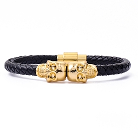 Imitation Leather Braided Cord Bracelets, with Skull Clasps
