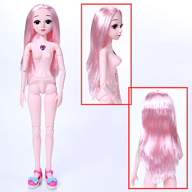 Plastic Movable Joints Action Figure Body, with Head & Blunt Bangs Long Straight Hairstyle & Random Color Shoes, for Female BJD Doll Accessories Marking
