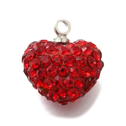 Бусины из латуни со стразами из глины, без свинца и без кадмия, стойки покрытие, сердце