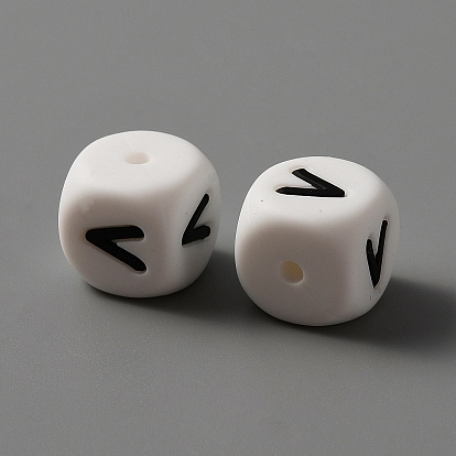 Пищевые экологически чистые силиконовые бусины, белый куб с черной буквой