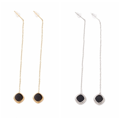Long Chain with Enamel Rhombus Dangle Stud Earrings, 304 Stainless Steel Ear Thread for Women