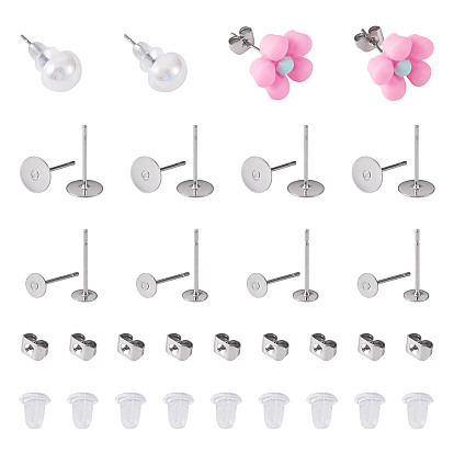 200 шт. 304 нержавеющая сталь плоская круглая пустая штифтовая серьга-гвоздик фурнитура, с 100 шт 304 ушными гайками из нержавеющей стали, 100 гайки ушные пластиковые