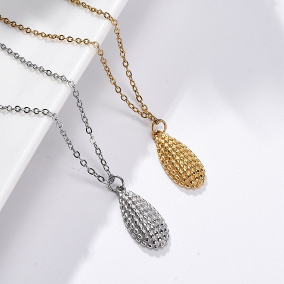 304 ожерелья из нержавеющей стали с текстурированной каплевидной подвеской и цепочкой для женщин