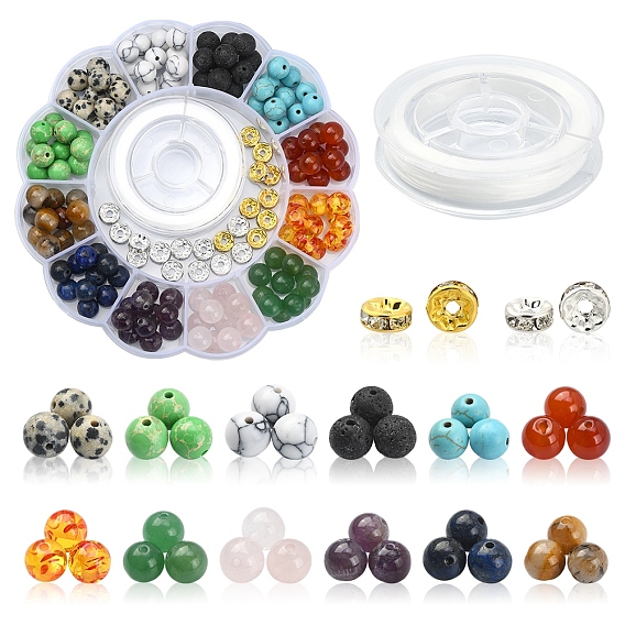 Набор для изготовления браслета из драгоценных камней своими руками, включают в себя натуральные и синтетические смешанные драгоценные камни, Латунные бусины разделители для поставки стразов, эластичная нить