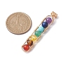Chakra Gemstone Round Beaded Big Pendants, Light Gold Plated Alloy Oval Charms, Mixed Dyed and Undyed