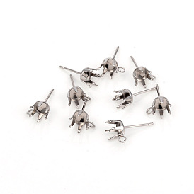 304 Stainless Steel Post Stud Earring Settings, Prong Earring Setting, with Loop