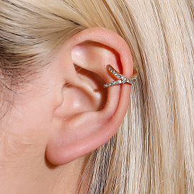 Retro Cross U-shaped Clip-on Earrings with Diamond for Women, Minimalist Single Non-pierced Ear Jewelry