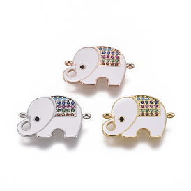 Brass Micro Pave Cubic Zirconia Links, with Enamel, Elephant, Colorful