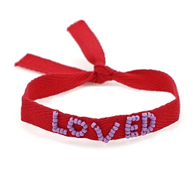 Word Loved Beaded Cord Bracelet, Red Lucky Adjustable Bracelet for Women