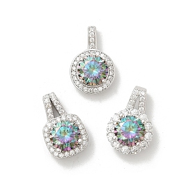 925 Прозрачное серебро с микропаве из прозрачного кубического циркония, с муассанитовым стразом, платина, родий