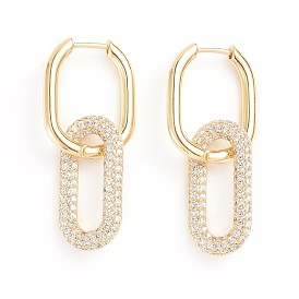 Серьги-кольца из латуни с микро-паве из фианита, долговечный, овальные