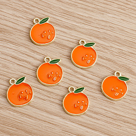 Alloy Enamel Pendants, Light Gold, Orange Charm