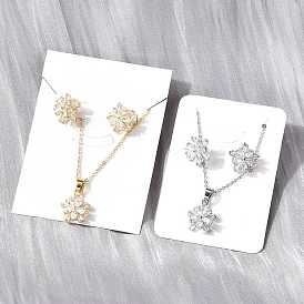 Flower Brass Micro Pave Clear Cubic Zirconia Stud Earrings & Pendant Necklaces Sets, Cadmium Free & Lead Free, Long-Lasting Plated, Rack Plating