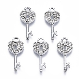 Alloy Pendants, with Crystal Rhinestone, Cadmium Free & Lead Free, Key