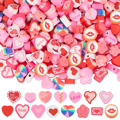 300 piezas 15 estilos cuentas de arcilla polimérica hechas a mano, corazon del dia de san valentin