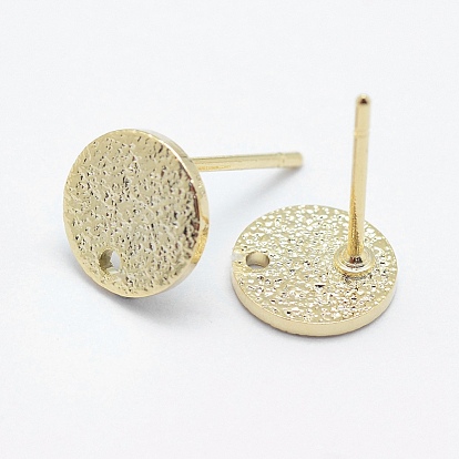 Brass Stud Earring Findings, Long-Lasting Plated, Real 18K Gold Plated, Nickel Free, Flat Round