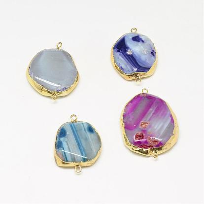 Plated Natural Striped Agate/Banded Agate Links Connectors, Mixed Shapes