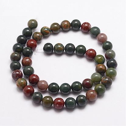 Natural Indian Bloodstone Beads Strands, Heliotrope Stone Beads, Round
