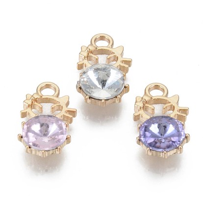 Alloy Rhinestones Pendants, Cadmium Free & Lead Free, Light Gold