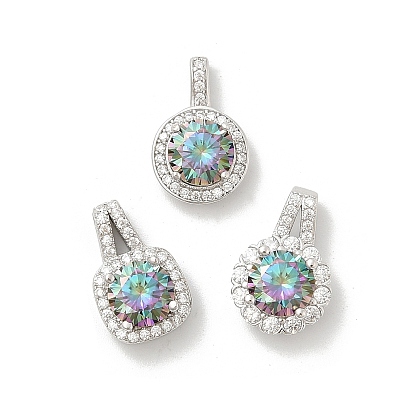 925 Прозрачное серебро с микропаве из прозрачного кубического циркония, с муассанитовым стразом, платина, родий