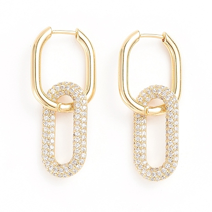 Серьги-кольца из латуни с микро-паве из фианита, долговечный, овальные