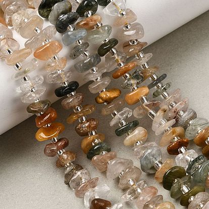 Натуральные разноцветные нити рутилированных кварцевых бусин, самородки, с бисером