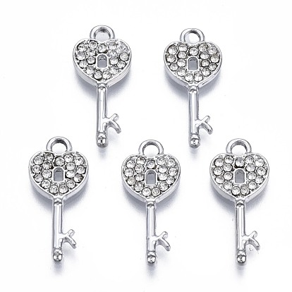 Alloy Pendants, with Crystal Rhinestone, Cadmium Free & Lead Free, Key