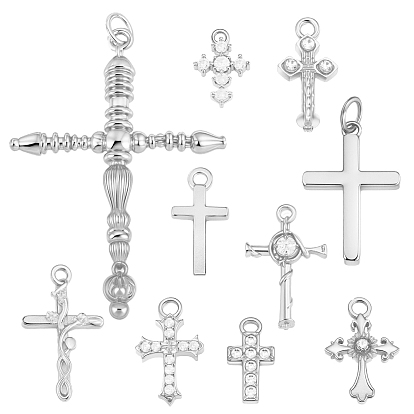 10 шт. 10 стили латунные микро-паве кубические циркониевые подвески, крест прелести